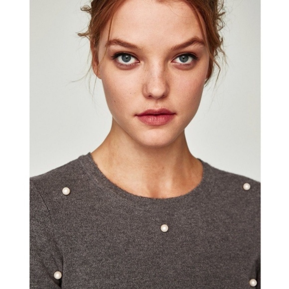 Zara Skater dress with Pearl beads gray grey S small NWT - Picture 4 of 8